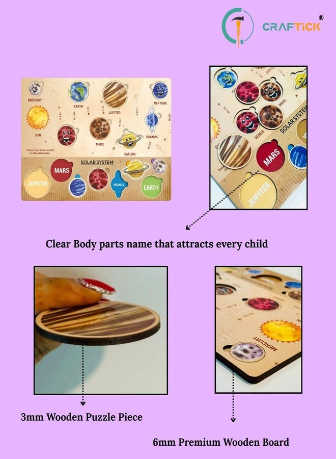 CRAFTICK Wooden Solar System Education Puzzles Fun Pre-School Toys|Educational Board for Kids Set of 1 Multicolor (Solar System) | Return Gifts for Girls and Boys - Image 2